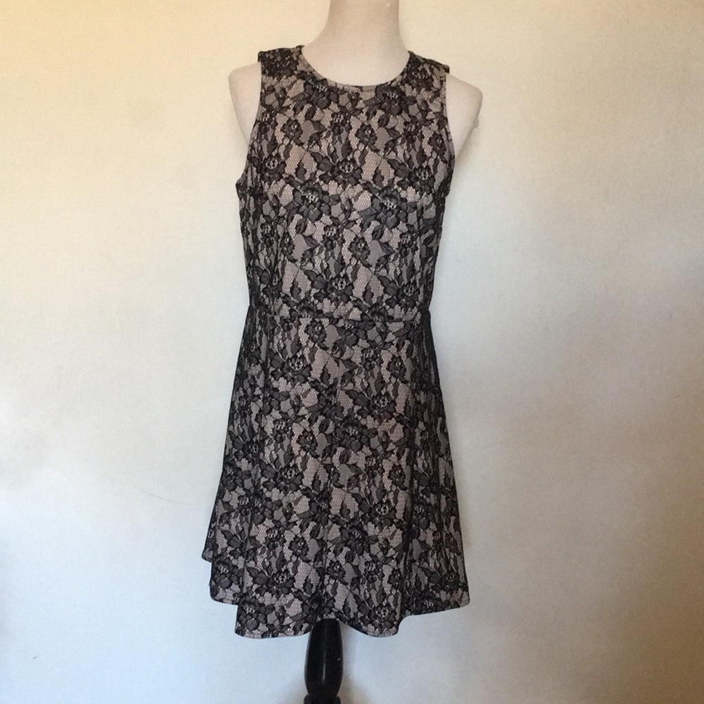 Metaphor Elegant Black Lace On Nude Dress: Size L